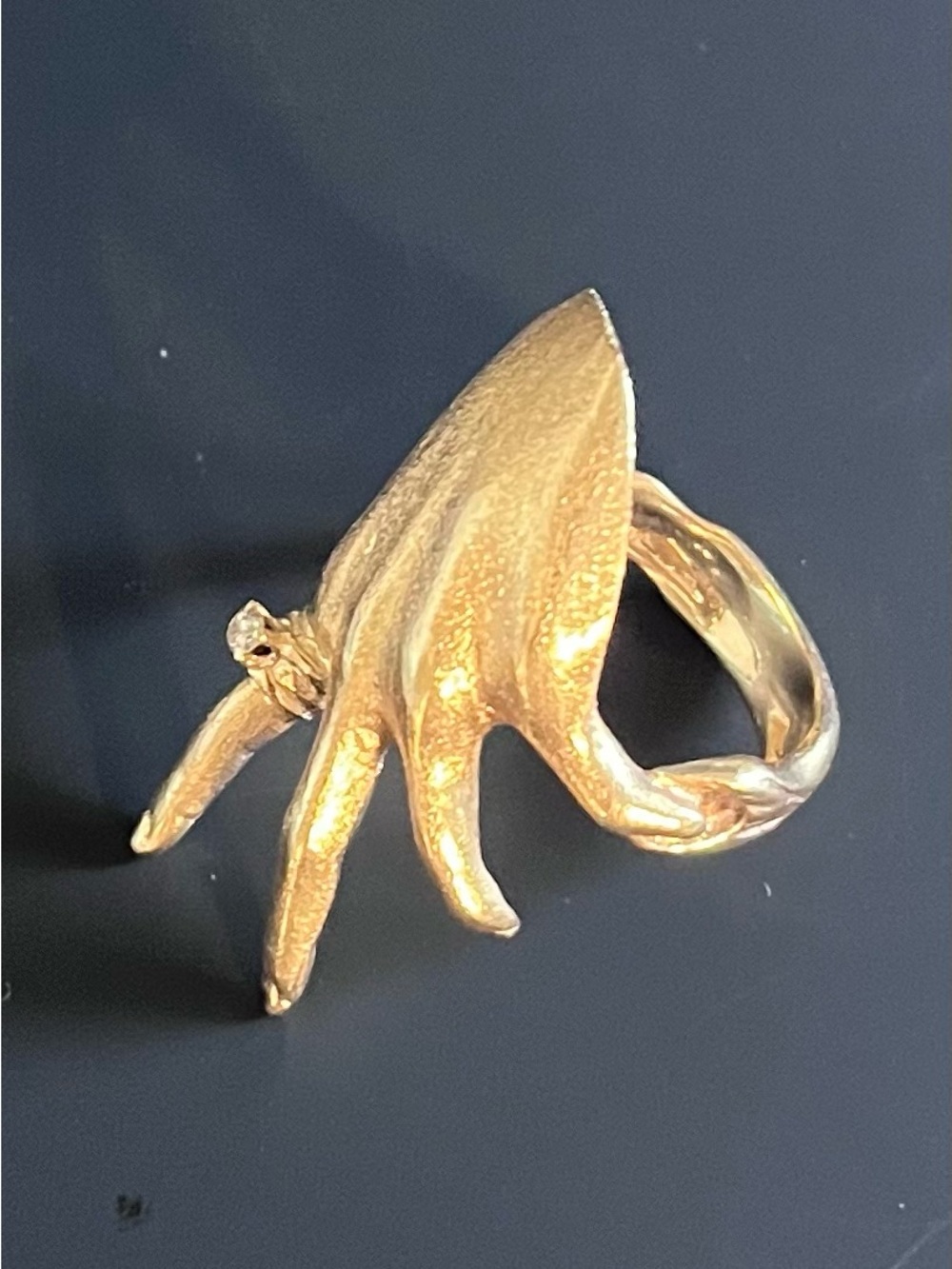 Vintage 1970s 14K Yellow Gold Modernist Diamond Statement Ring - 7.58 G - Sz 7.5 - Picture 5 of 12